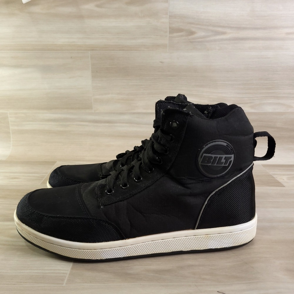 Bilt Shoes Dexter Motorcycle Riding Men 11 Black High Top Side Zip Moto Sneakers